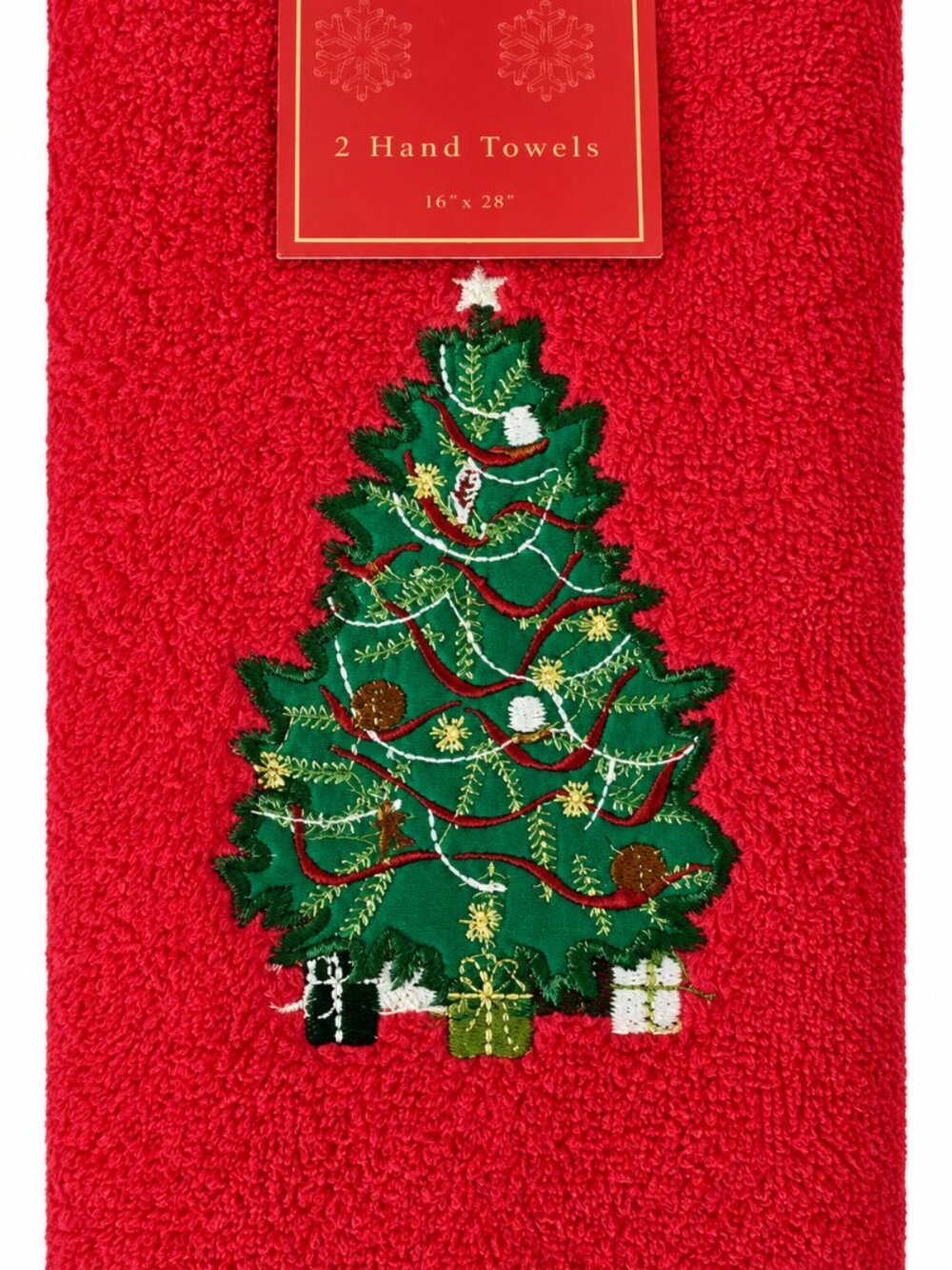 Christmas Tree Red Hand Towels Cotton Embroidered Guest Bathroom 16x28 Set of 2